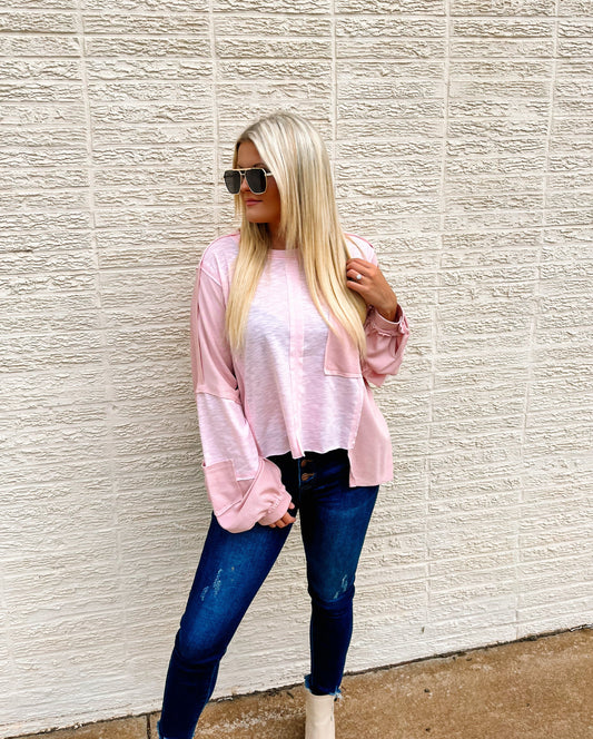 Oversized Pink Bubble Sleeve Top