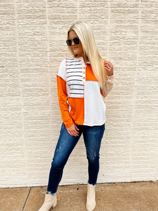 Orange Color Block Long Sleeve