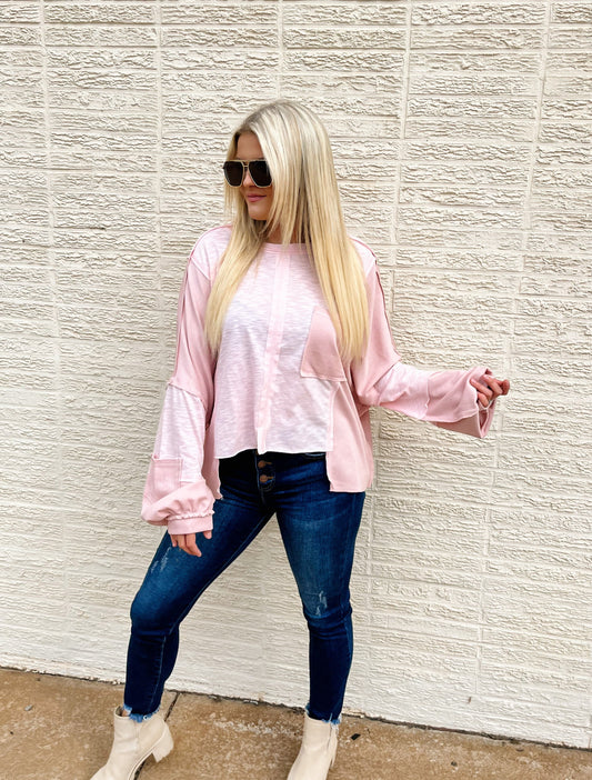 Oversized Pink Bubble Sleeve Top