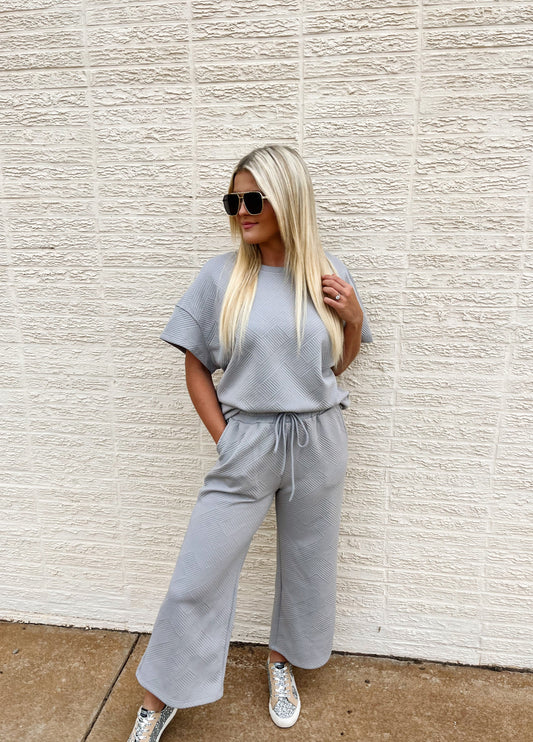 Gray Textured Top/Pant Set